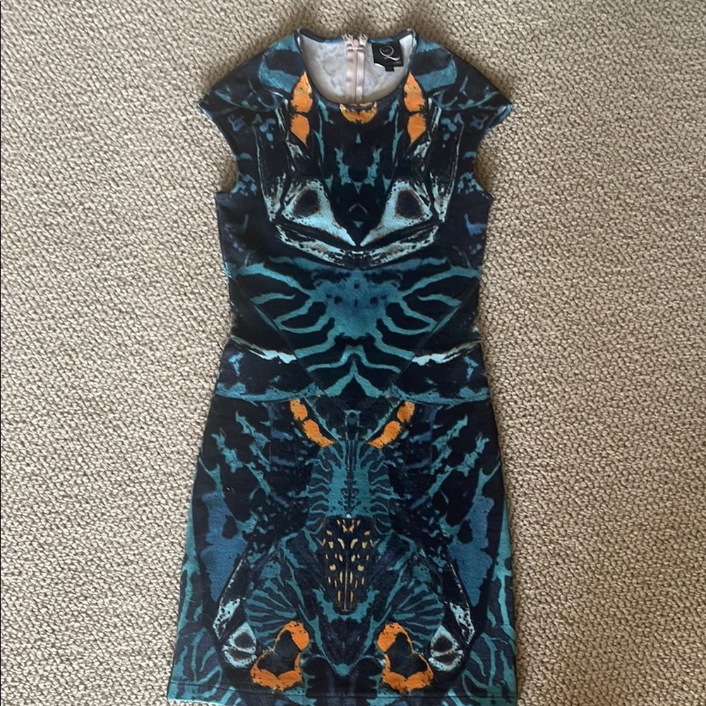 Alexander McQueen -Designer Blue and Orange Patterned Dress